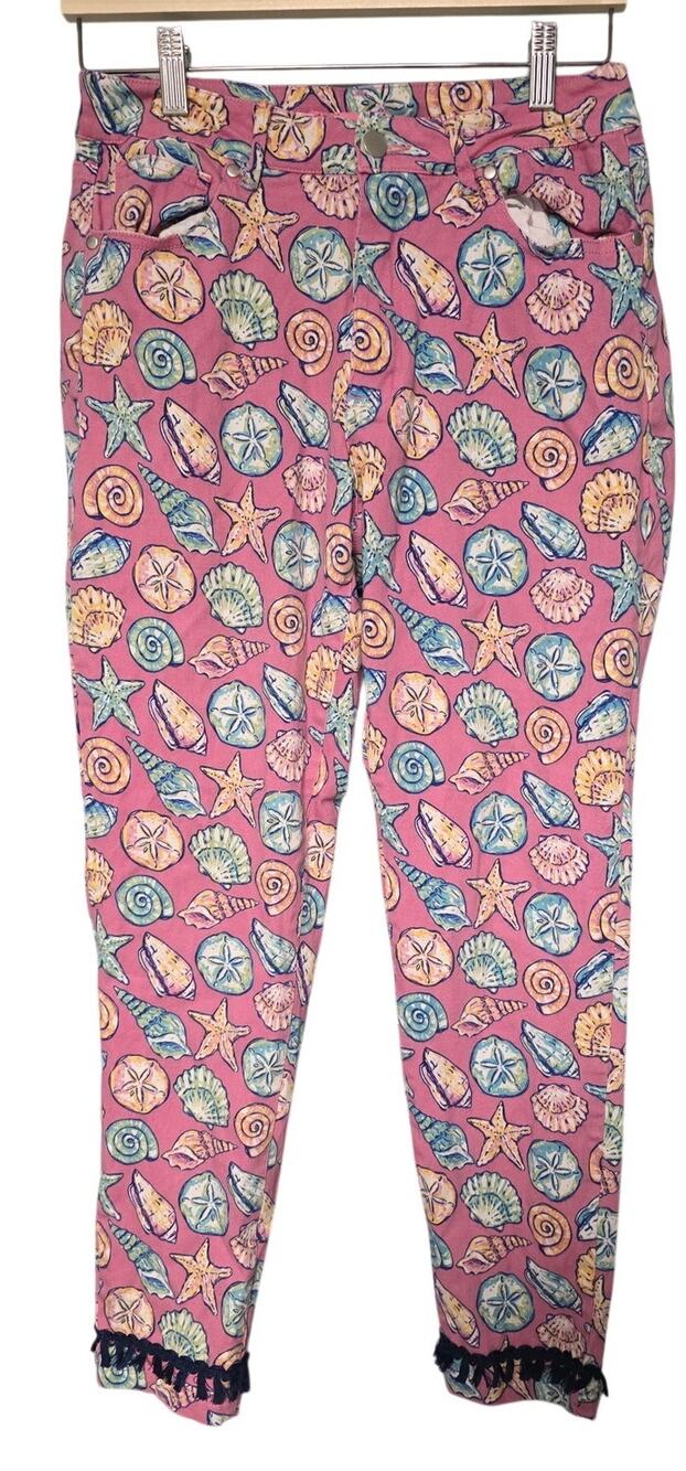 Simply Southern Women's Small Seashell Pants Beach Coastal Vacation Tassel Hem
